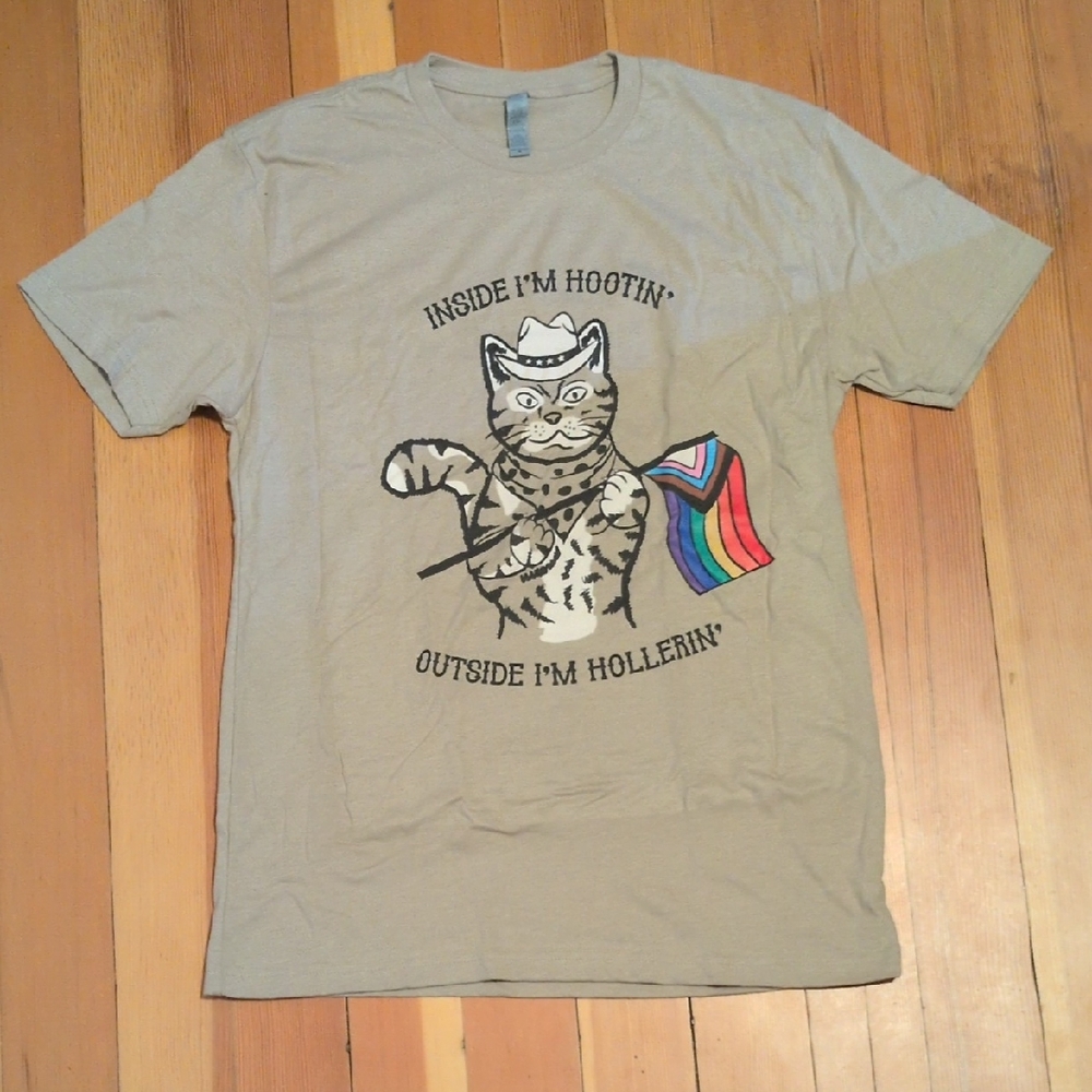 Graphic Cat Tee - Gray Medium Pride Progress Flag Hootin Hollering